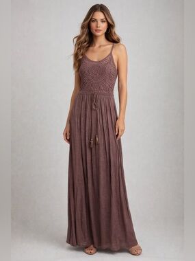 Rebellion Crochet Bodice Spaghetti Strap Maxi Dress